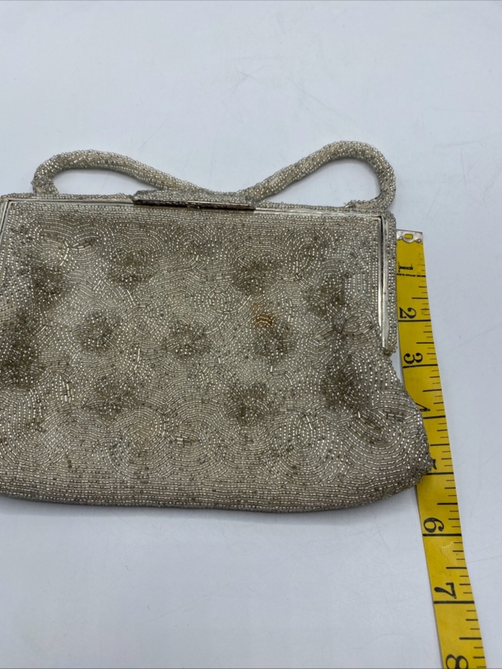 Vintage Silver Toned Micro Beaded Clutch Purse Evening Bag Italian Beads Japan - Picture 5 of 6